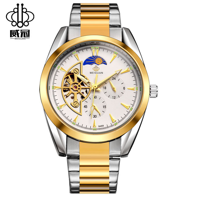 Wei Guan Automatic Mechanical Men’s Watch Moon Phase Waterproof Casual Design