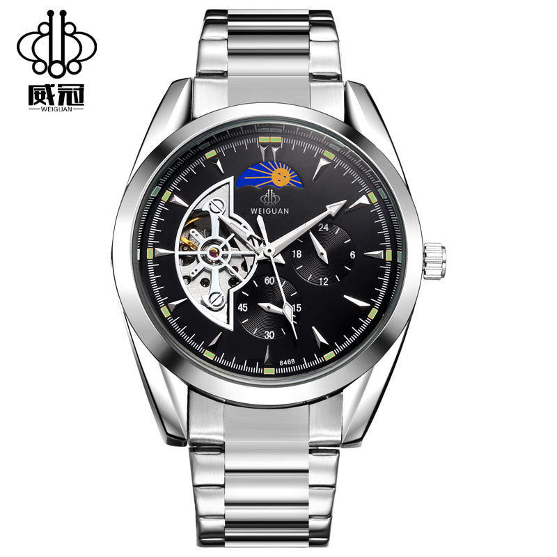 Wei Guan Automatic Mechanical Men’s Watch Moon Phase Waterproof Casual Design