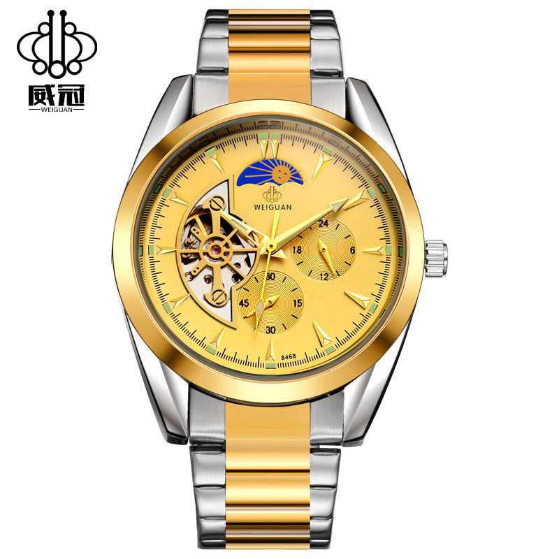 Wei Guan Automatic Mechanical Men’s Watch Moon Phase Waterproof Casual Design