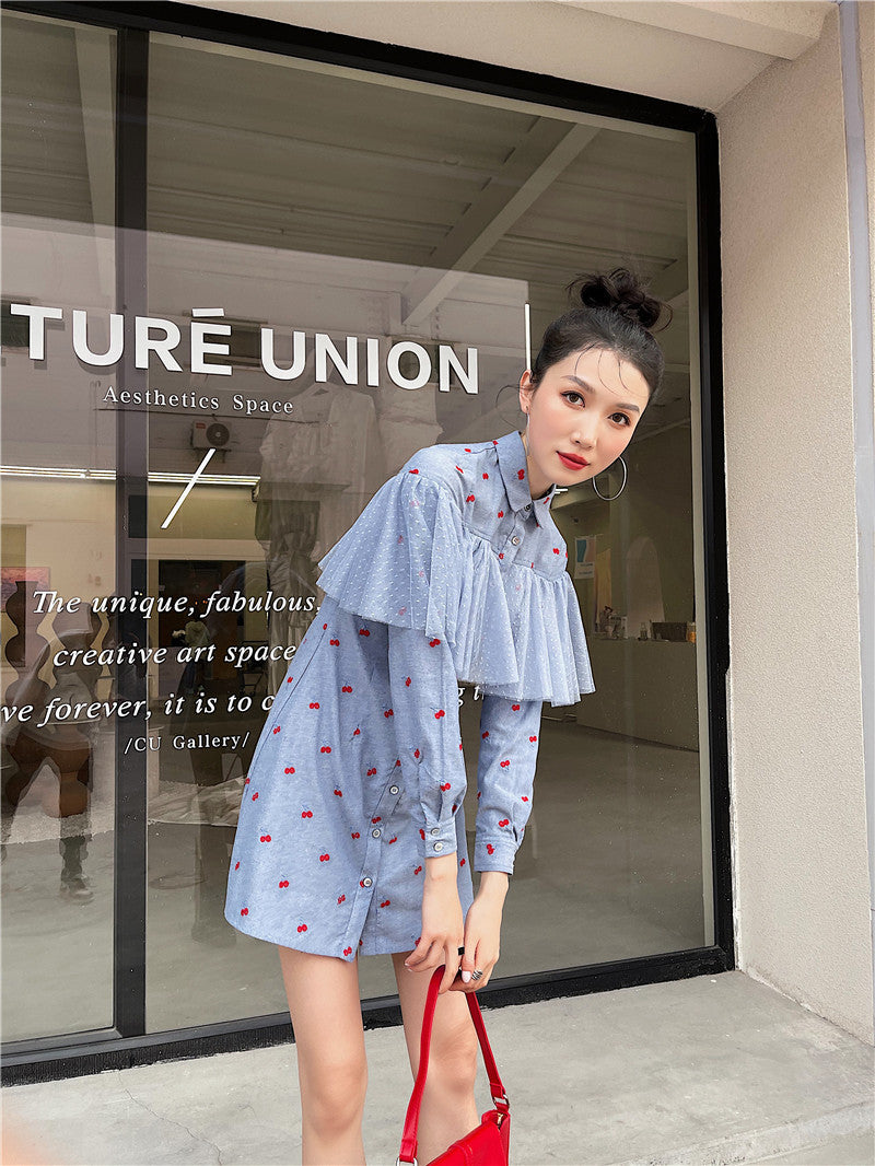 Women’s Long Sleeve Blue Shirt Dress Elegant Casual Style