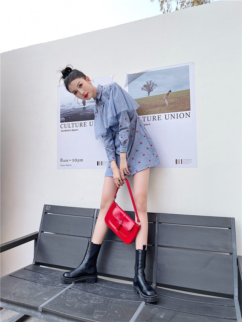 Women’s Long Sleeve Blue Shirt Dress Elegant Casual Style