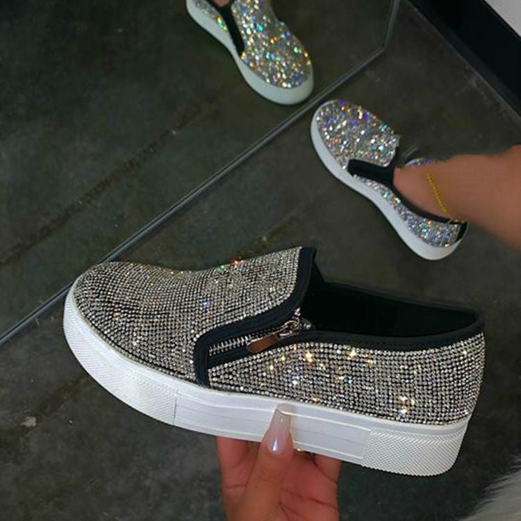 Large Size Rhinestone Flat Slip On Shoes Casual Lazy Style