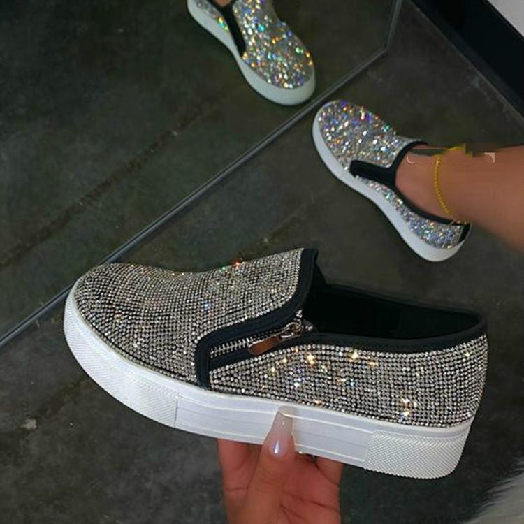 Large Size Rhinestone Flat Slip On Shoes Casual Lazy Style