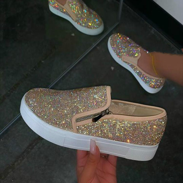 Large Size Rhinestone Flat Slip On Shoes Casual Lazy Style