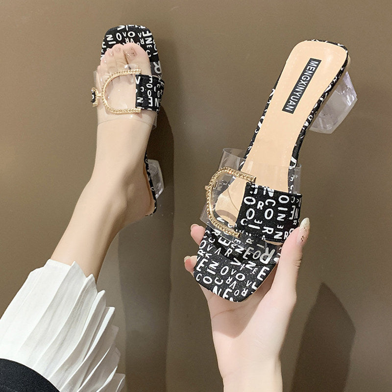 Women’s Transparent High Heel Slippers with Thick Heel Design