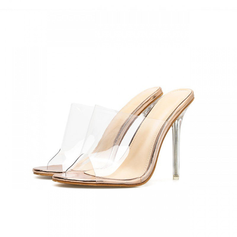 Crystal Accent Women’s Transparent Sandals with Slim Heels