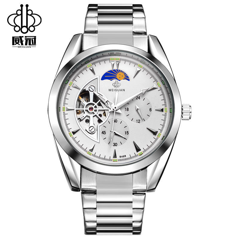 Wei Guan Automatic Mechanical Men’s Watch Moon Phase Waterproof Casual Design
