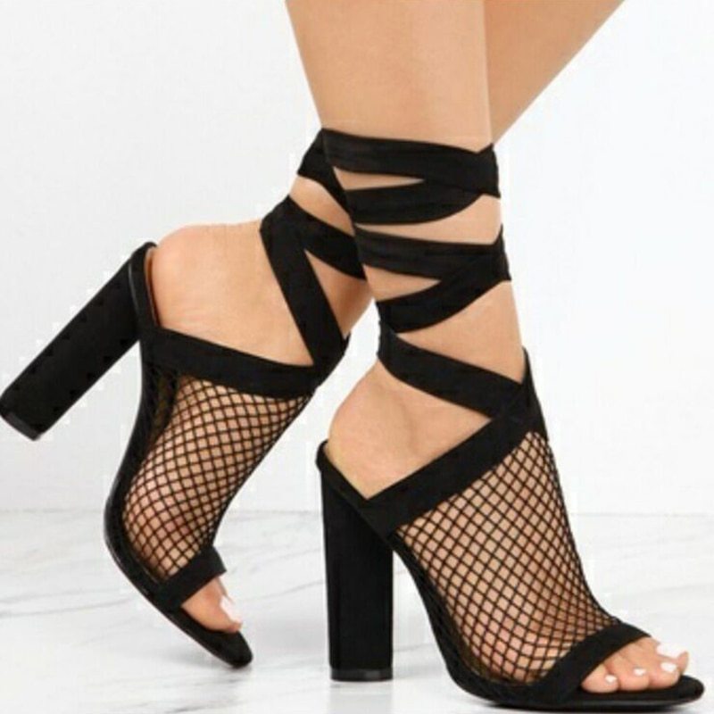 Women’s Cross Strap Lace Up High Heel Sandals Bandage Design