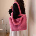 Women’s Winter Plush Designer Tote Bag Large Capacity Cute Shoulder Handbag