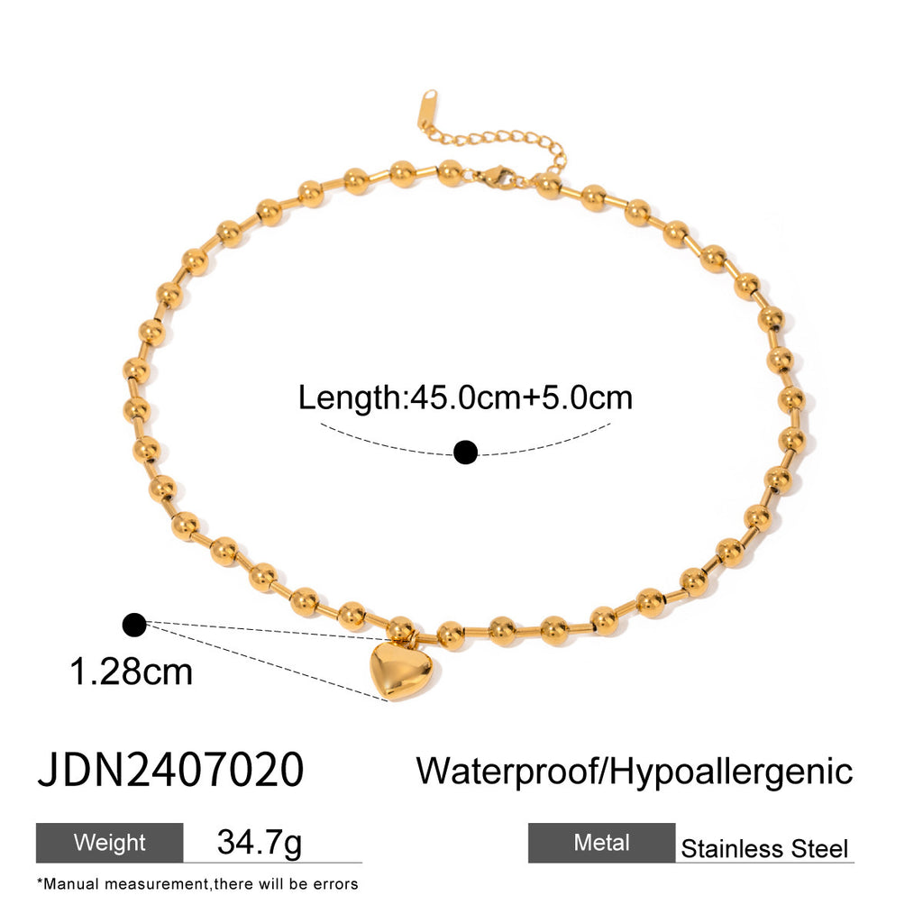 Stainless Steel Beaded Love Necklace 18k Gold Tone Clavicle Chain