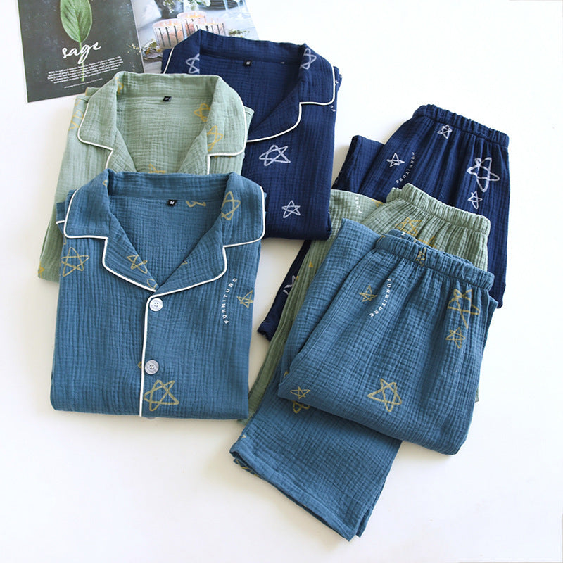 Men’s Breathable Cotton Crepe Pajama Set with Double Gauze Comfort