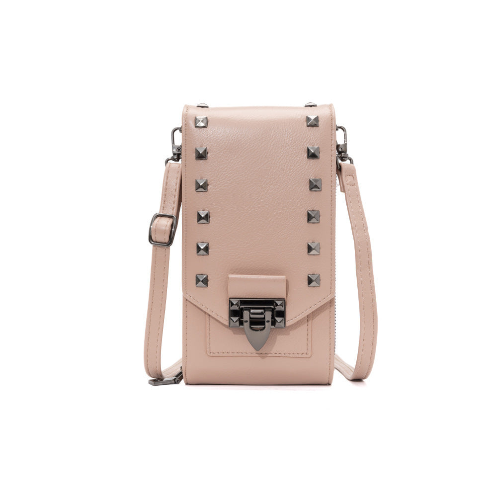 Women’s Rivet Design Crossbody Shoulder Bag Solid Color Phone Handbag