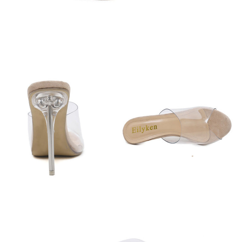 Crystal Accent Women’s Transparent Sandals with Slim Heels