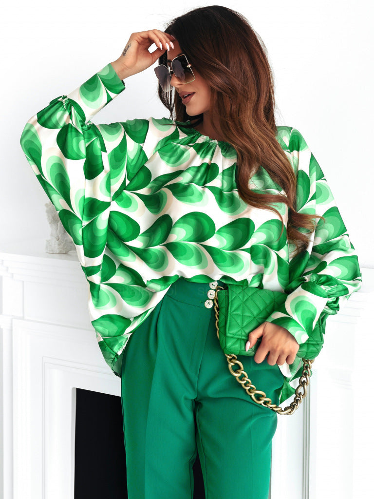 Spring Doll Sleeve Printed Shirt Flowy Feminine Style