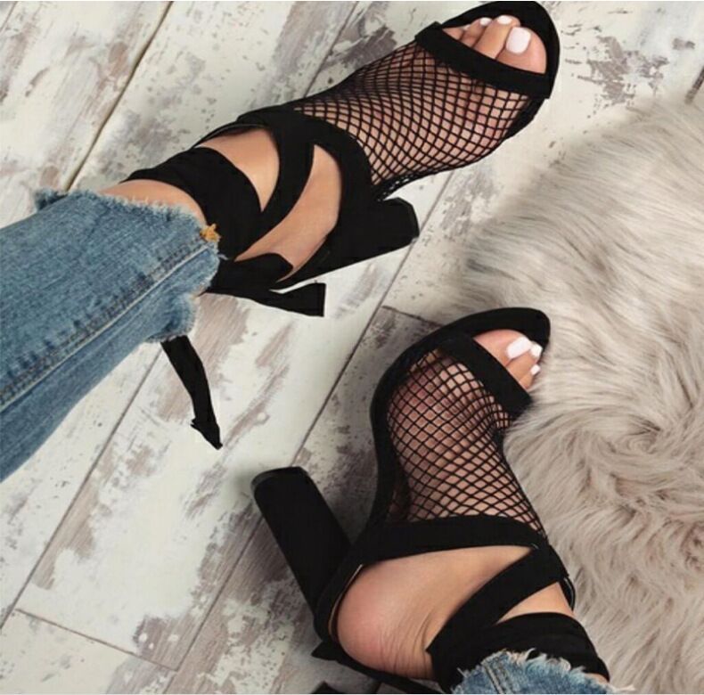 Women’s Cross Strap Lace Up High Heel Sandals Bandage Design