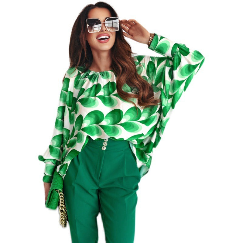 Spring Doll Sleeve Printed Shirt Flowy Feminine Style