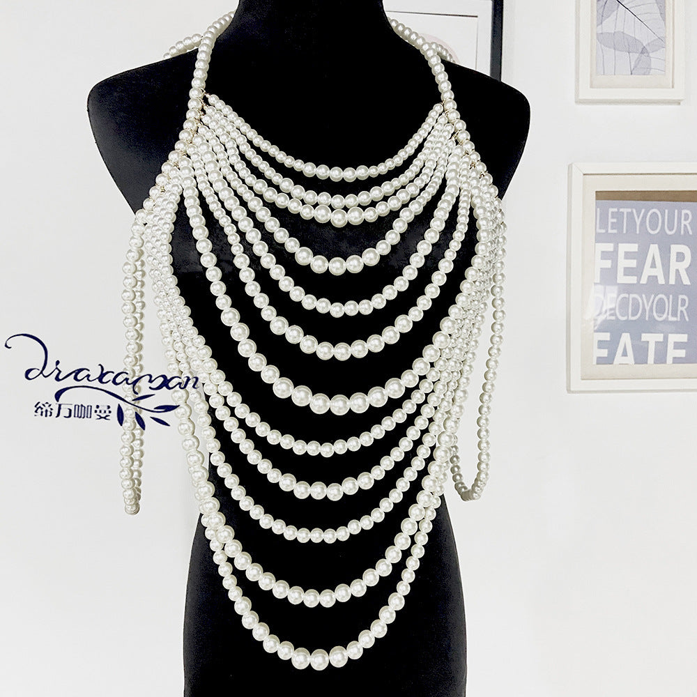 Retro Multi Layer Pearl Body Chain Elegant Fashion Jewelry