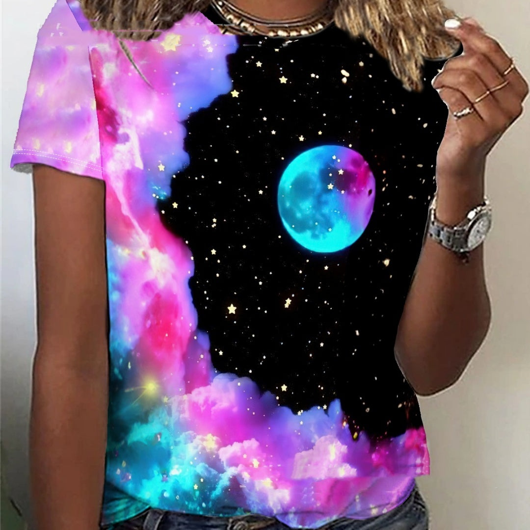 Small Floral Print Round Neck Short Sleeve Top