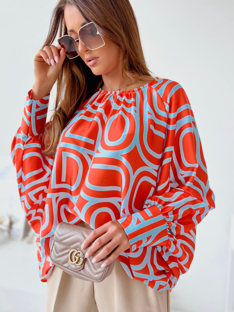 Spring Doll Sleeve Printed Shirt Flowy Feminine Style