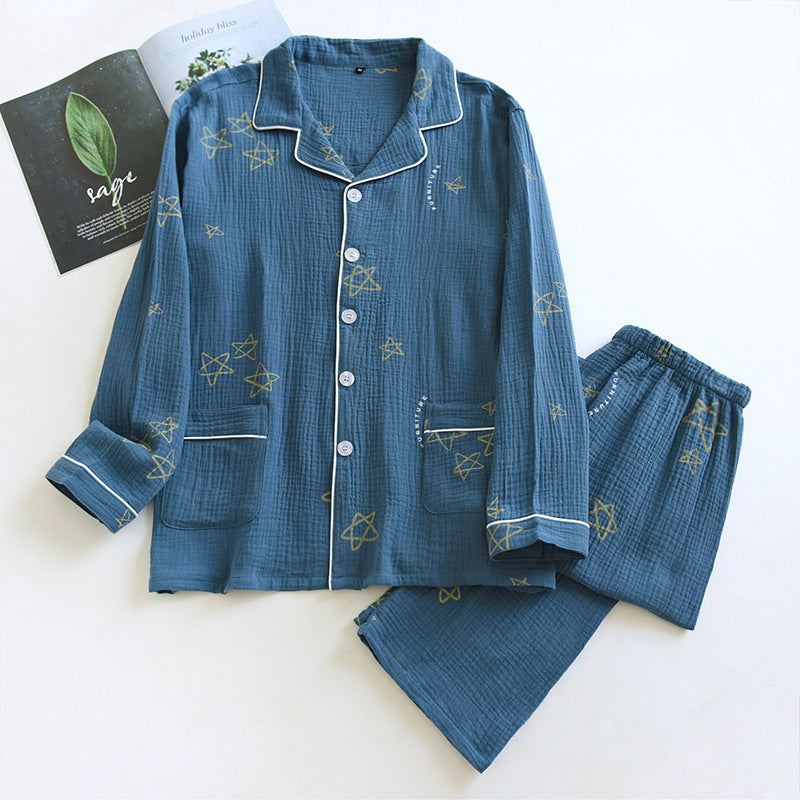 Men’s Breathable Cotton Crepe Pajama Set with Double Gauze Comfort