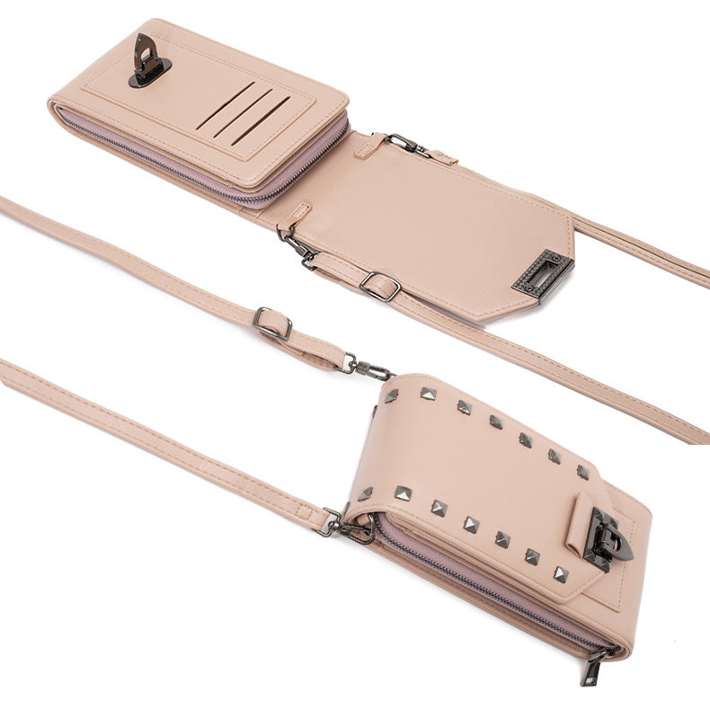 Women’s Rivet Design Crossbody Shoulder Bag Solid Color Phone Handbag