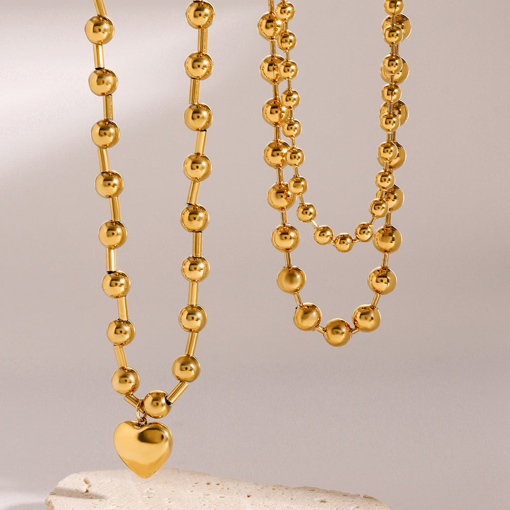 Stainless Steel Beaded Love Necklace 18k Gold Tone Clavicle Chain