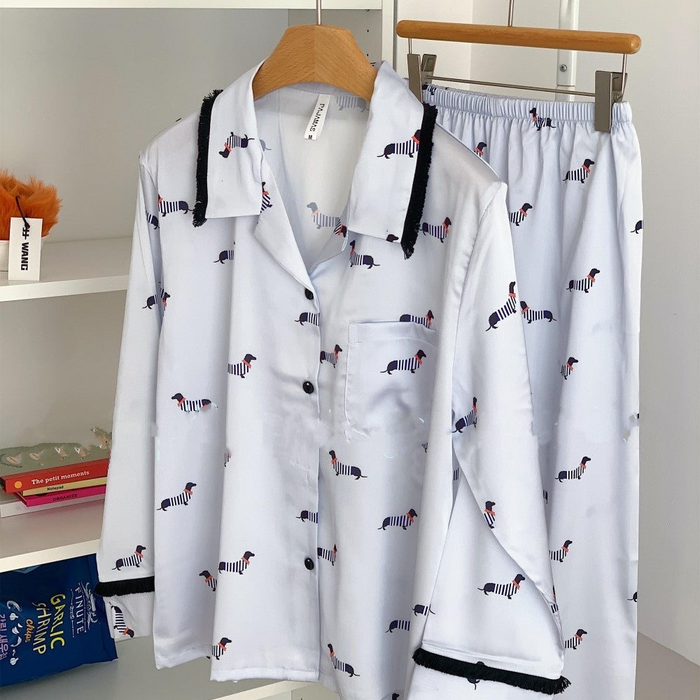 Ice Silk Long Sleeve Pajama Suit with Cooling Fabric for All Seasons