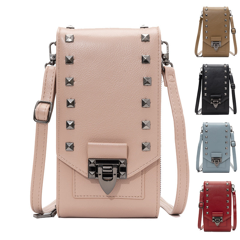 Women’s Rivet Design Crossbody Shoulder Bag Solid Color Phone Handbag