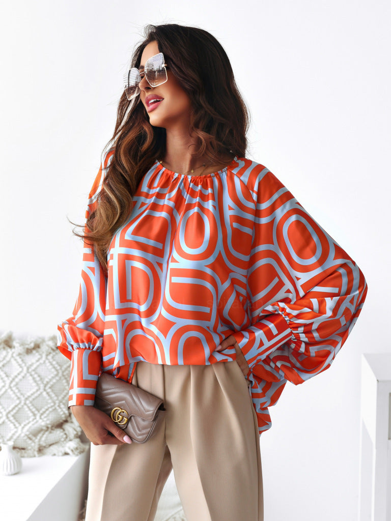 Spring Doll Sleeve Printed Shirt Flowy Feminine Style