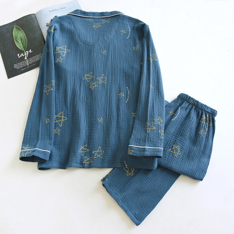 Men’s Breathable Cotton Crepe Pajama Set with Double Gauze Comfort